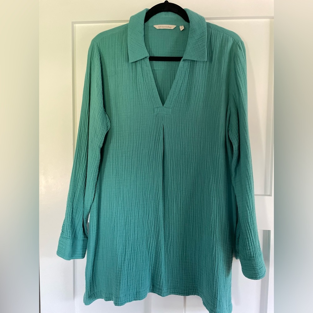 SOFT SURROUNDINGS Teal Double Gauze Tunic, Size Medium